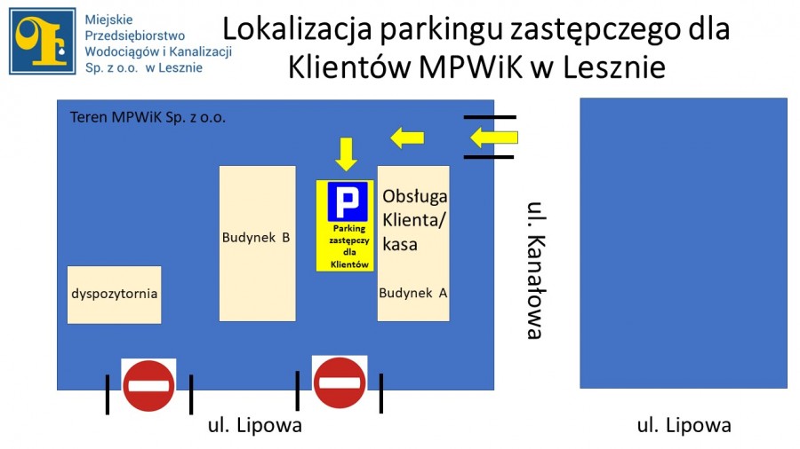 Lokalizacja parkingu zastępczego dla Klientów MPWiK w Lesznie
